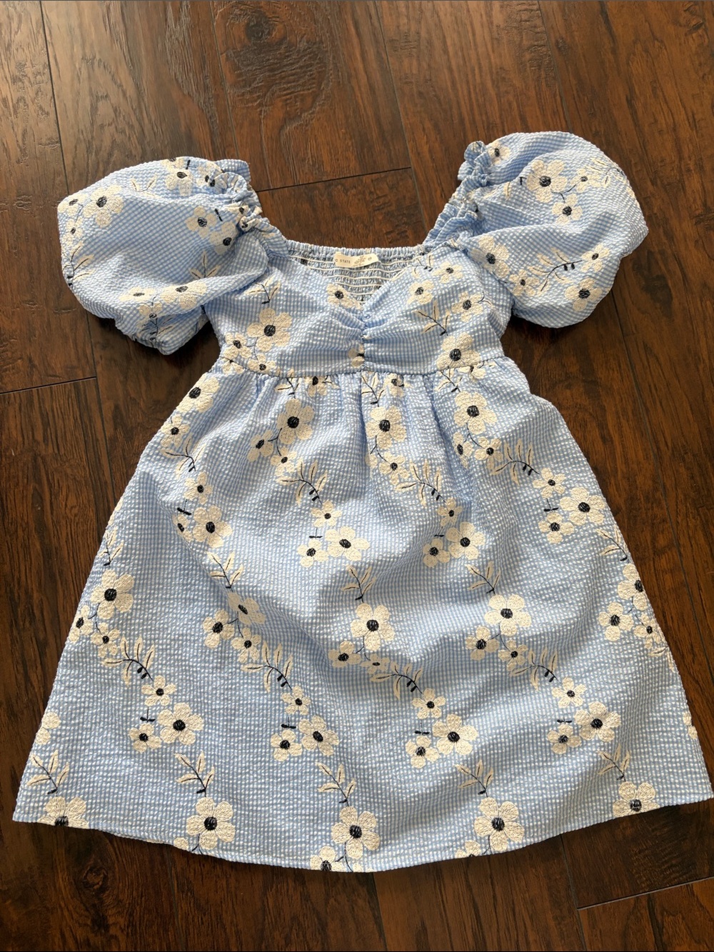 Altar'd State Light Blue Puff Sleeve Floral Mini Dress